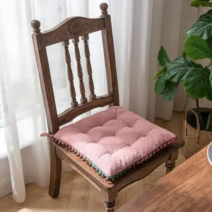 Square Bohemian Chair Cushion with Ties & Pom Poms Cozy Seat Pad for Dining Room Office and Outdoor Patio