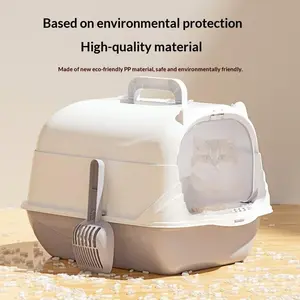 Portable Cat Litter Box with Handle – Extra Large Fully Enclosed Cat Toilet, Jumbo High-Sided Anti-Splash Litter Pan, Odor Control & Easy-Clean Travel Carrier for Kittens & Large Cats