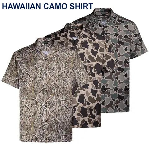Men's Hawaiian Camo Shirt, Short Sleeve Button-Up, Classic Fit, Summer Outdoor Look, Gift for Dad or Him, Camouflage Vacation Shirt