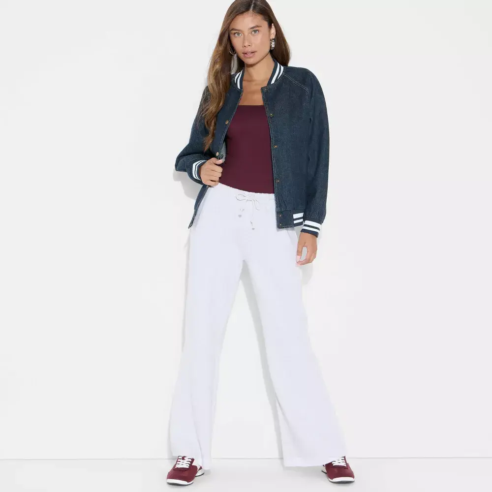 Women's Denim Varsity Jacket - Wild Fable Dark Blue Denim XXS