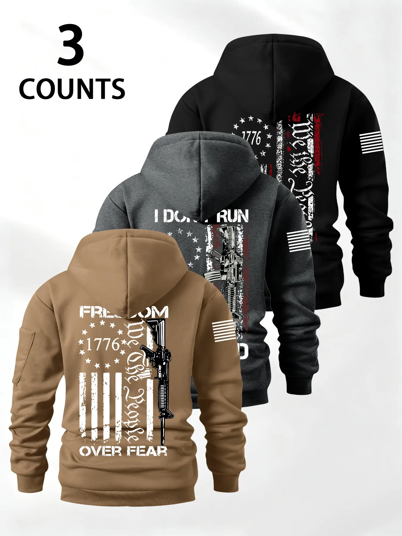 Men's Half-Zip Pocket Design Drop Shoulder Casual Pullover Sweatshirt, Loose Fit Long Sleeve Hoodie, Fashion Graphic Gun Letter Print, Fall & Winter Casual Wear, 3 Piece Set
