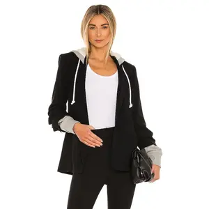Cinq a Sept Hooded Khloe Jacket in Black & Heather Grey