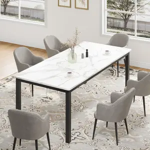 Garvee - Industrial dining table for 6 to 8 people, 71/79 inch long kitchen table with sturdy metal frame and rounded corner rectangular countertop for dining, easy to install