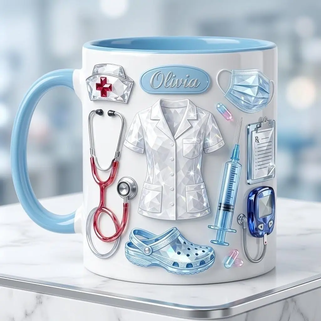 Nurse Life Coffee Mug, Personalized Nurse Name Mug, Medical Nurse Coffee Cup – Custom Name Accent Mug, Nurse Theme Ceramic Mug for Nurses & Healthcare Workers, Appreciation Gift, Cute Medical Aesthetic Coffee Mug