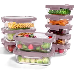 Glass Food Storage Containers with Lids – Airtight, 4.4 & 1.6 Cup, Dishwasher Safe (Pink)