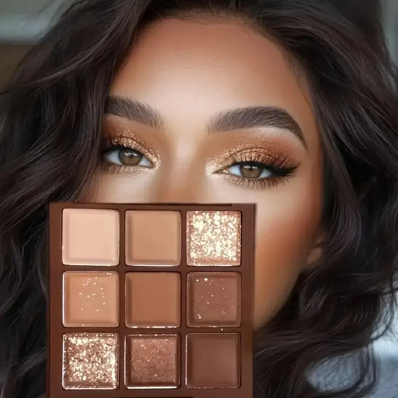 9 Color Chocolate Eyeshadow Palette Matte Shimmer Glitter, All Skin Tone Makeup Cosmetic, Solid Form, Non-Flammable, Notified Via Scpn/cpnp