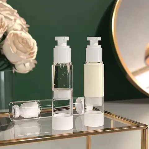 Travel Bottles Airless Pump Vacuum Jar Leakproof Refillable For Cream Lotion spray Serum Foundation Shampoo & More DIY Skincare No-Mess 15ml/30ml/50ml