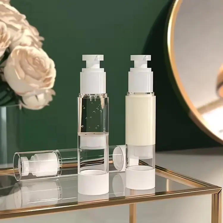 Travel Bottles Airless Pump Vacuum Jar Leakproof Refillable For Cream Lotion spray Serum Foundation Shampoo & More DIY Skincare No-Mess 15ml/30ml/50ml
