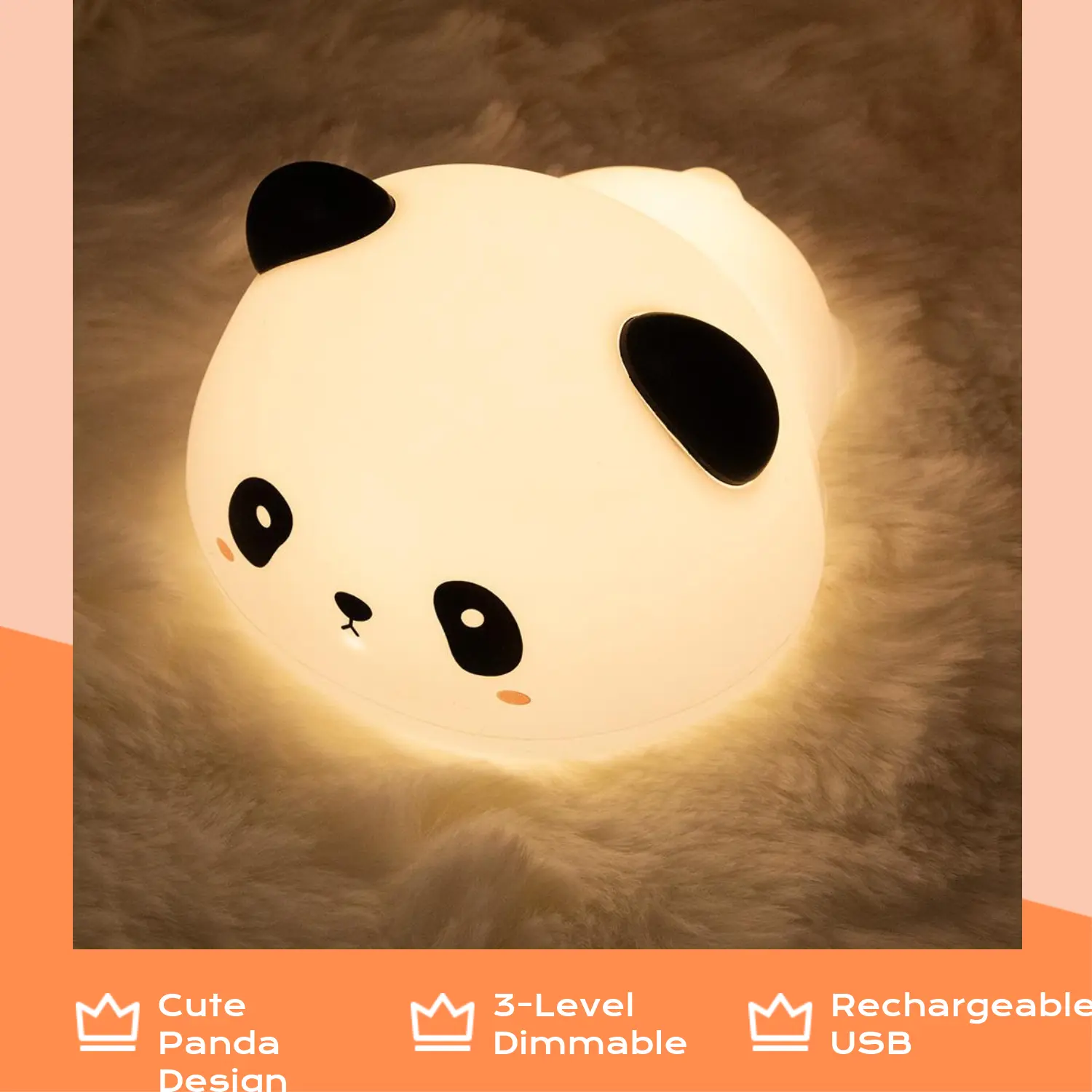 Cute Panda Night Light, LED Squishy Novelty Animal Night Lamp, 3 Levels Dimmable Nightlight, Rechargeable Touch Bedside Lamp, Bedroom/Dorm Decor, funny best Gifts for Kids/Girls/Boys/Baby/Toddler/Mother/ friend