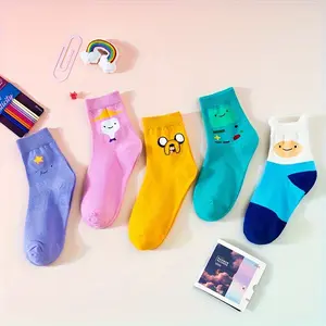 5 pairs of cartoon print socks, fun and breathable tube socks, women's stockings and socks