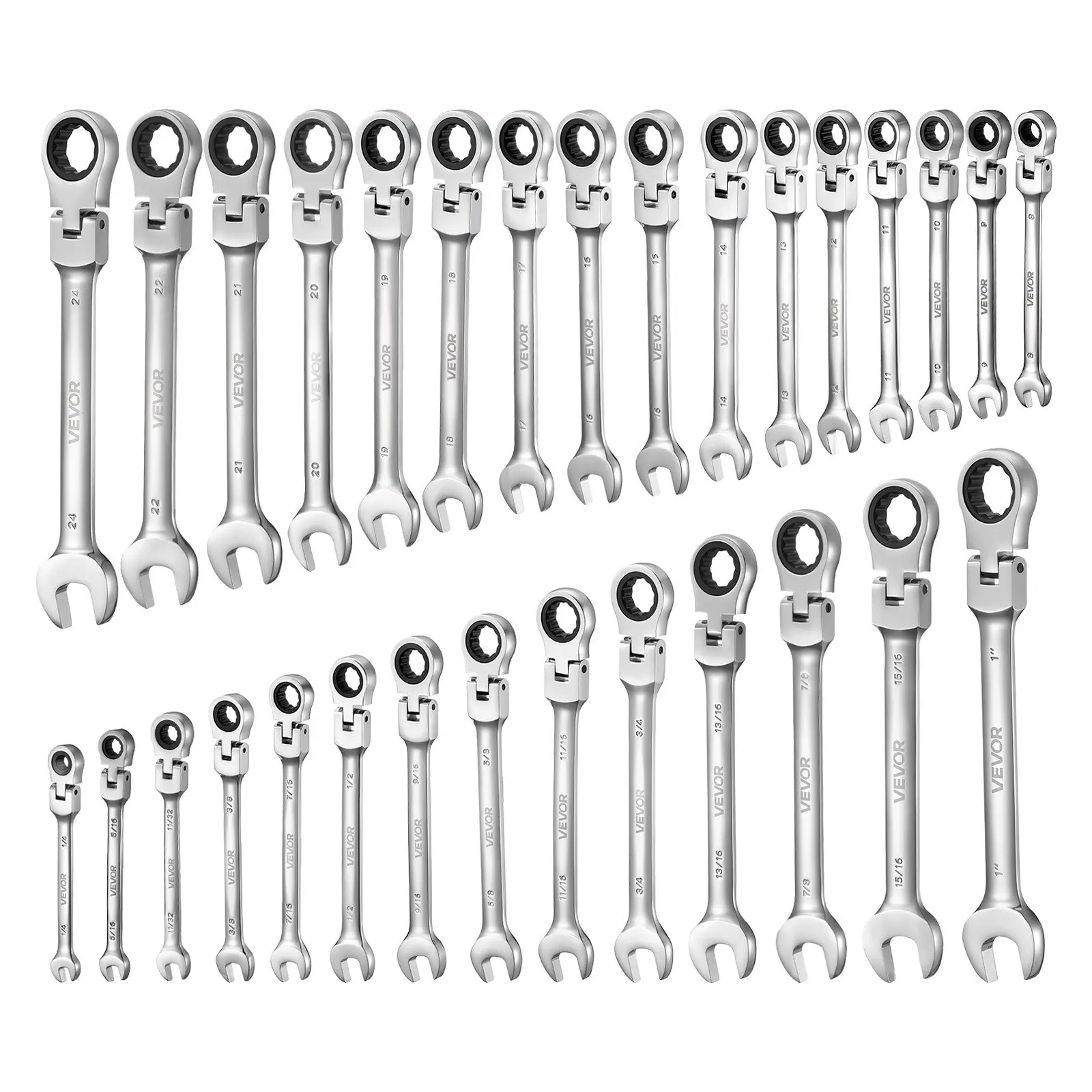 【DealsForYouDays】VEVOR Flex-Head Ratcheting Wrench Set, 30-Piece SAE and Metric, 72 Teeth, Cr-V Steel Ratchet Flexible Combination Wrench Set with Roll Up Pouch, for General Household and Automotive Repairs, SilverSummervibes