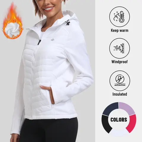 MoFiz Women's Lightweight Insulated Fleece-Lined Thermal Hybrid Waterproof Breathable Full-Zip Long Sleeve Multi-Fabric Fall Winter Rain Jacket - Wind-Ready, High Elasticity Athletic Outerwear for Hiking, Running, Biking,sohochic