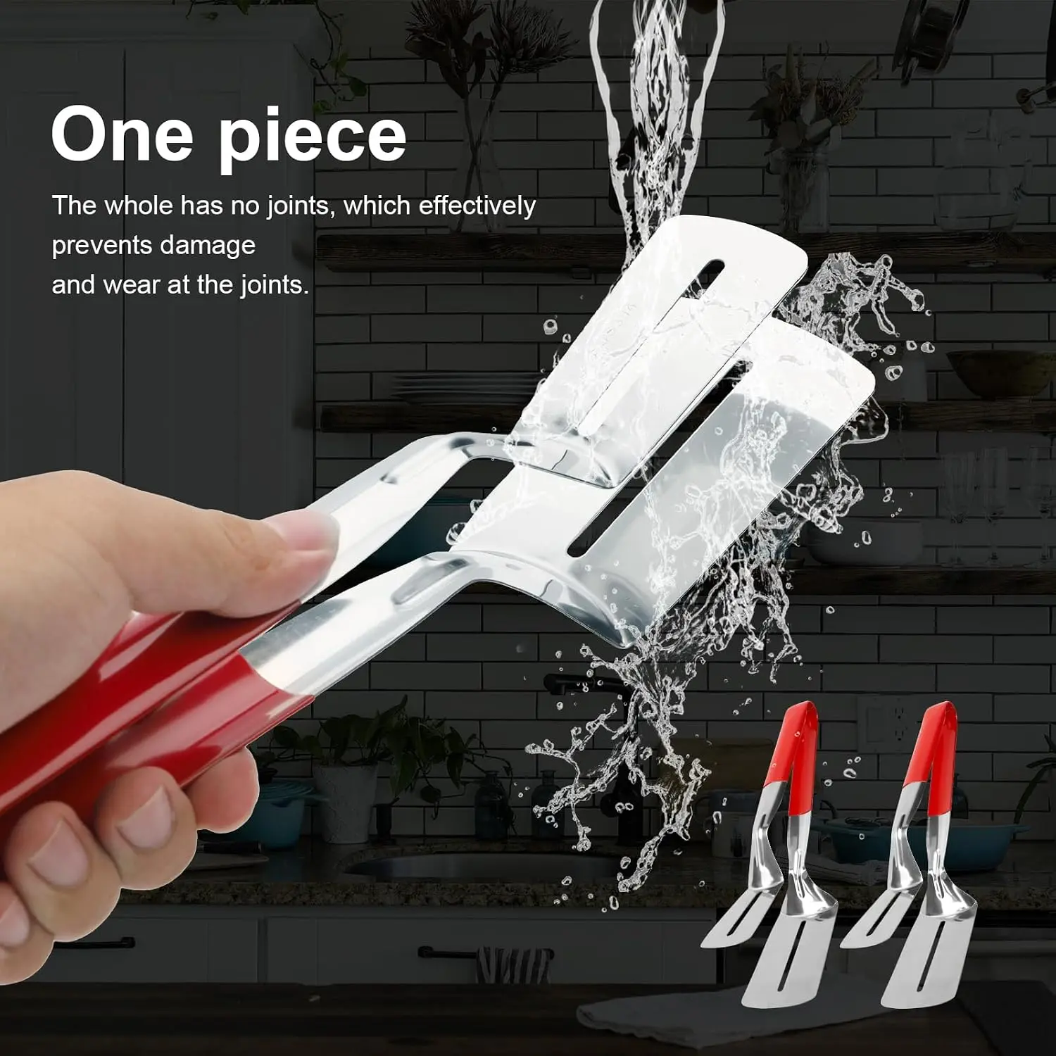 Mix Stainless Steel Grill Clamp Spatula, Multi-Functional Anti-Scald Extended Handle Spatula Tong, Barbecue Clamp Food with Non-Slip for Picking Up Food, Grilling Meat, Fish and Pancakes