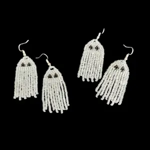 Crystal Ghost Beaded Fringe Earrings - Handmade, Lightweight