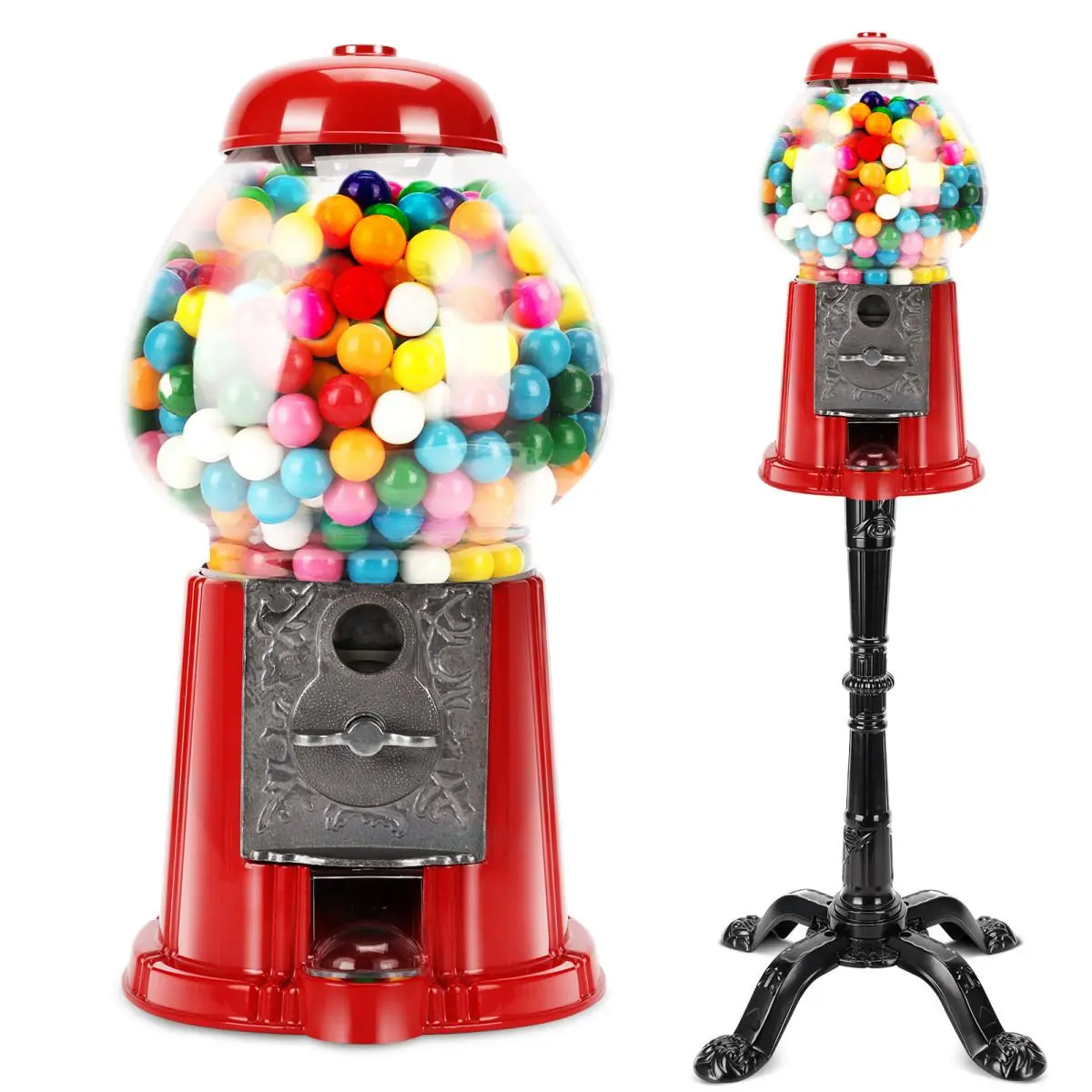 Gumball Machine, 15 Inch Commercial Red Big With Stand Key-Operated Uncharged Candy Dispenser Machine Bubble Gum Machine Coin Operated Metal Candy Machine Halloween Christmas Fun Party Gift [W2841P284378]