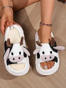 Women's Cute Cow Design Slippers, Casual Soft Comfortable Home Slippers, Soft Sole Slippers for Indoor & Outdoor Wear, Trendy Matching House Shoes for Daily Used