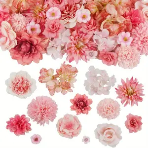30 Pieces Random Artificial Flower Heads, Pink Small Faux Peony & Rose Wreath Heads, Bulk Mini Silk Daisy Flowers for Crafts, Wedding Party DIY Wreaths, Graduation Cap & Home Decoration