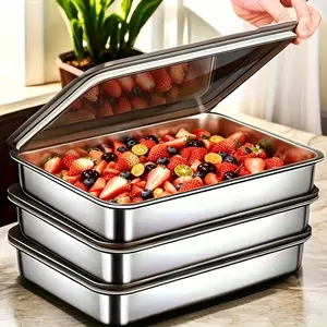 3-Piece Large Stainless Steel Baking Pan with Lid, High Temperature Resistant Easy Clean, Baking Grilling Universal, Home Commercial Kitchen Bakeware