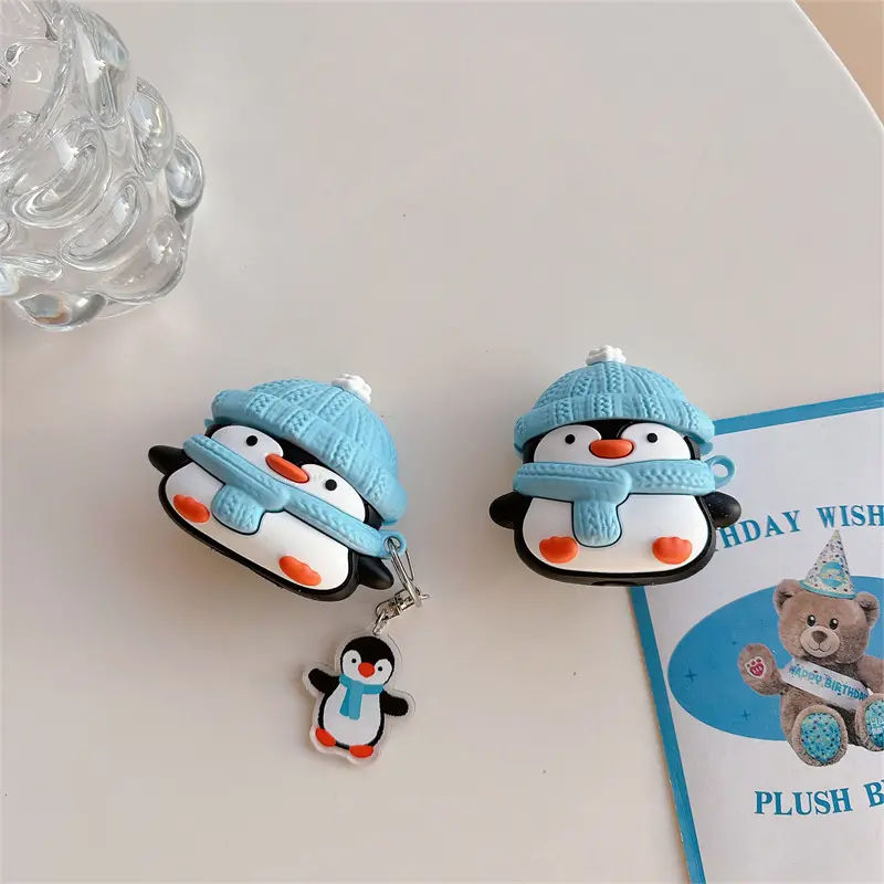 1 penguin shaped headphone case, durable silicone headphone case with anti drop protection function, Apple wireless Bluetooth headphone case, suitable for AirPods 1/2/3/4/pro/pro 2/pro 3 Headset