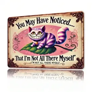 RetroTinWorks Whimsical Vintage Art | 2D Cheshire Cat Iron Sign, Wall Metal Plaque, Grinning Design, Ideal Wall Decor, Novelty Decor, Plaque Decorations For Cafes & Themed Bars