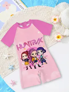 Girls' casual swimsuit "HUNTRIX Girl Group Cute Style" features skin-friendly and sun-protective fabric + playful cartoon prints, being sassy and versatile, creating a full sense of atmosphere for daily outings / outdoor activities! Swim Bodysuit