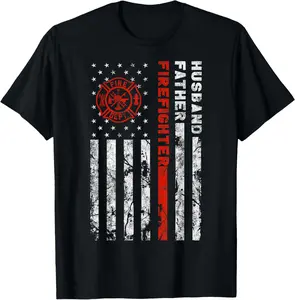 100% Cotton Firefighter Husband Father Fireman Fathers Day gift for Dad T-Shirt