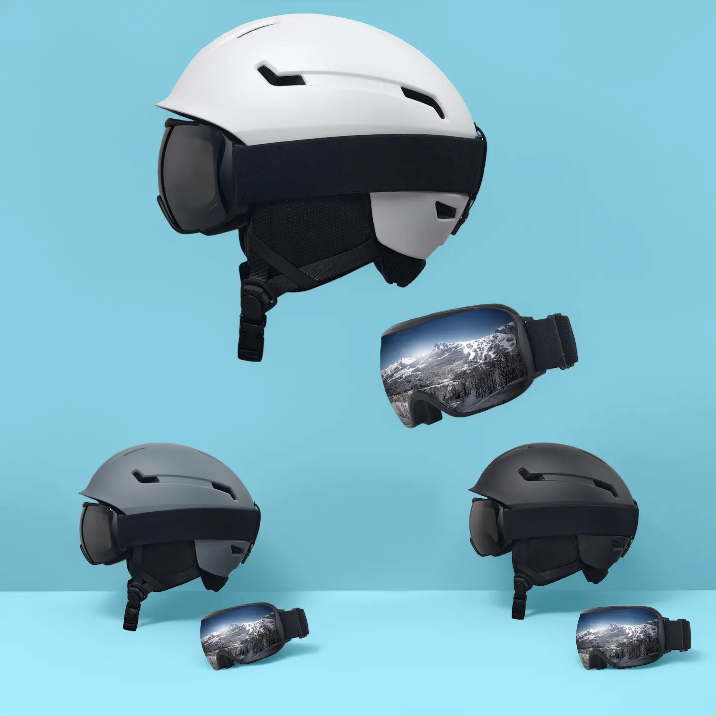 Certified Ski & Snowboard Helmet, Sporty PC & EPS Durable Protective Gear for Adults with Silver-Plated Goggles and 12 Vents