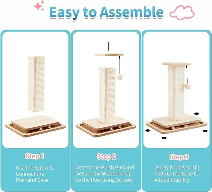 Wooden Cat Scratching Post with Track Ball Toy, Durable Natural Sisal Cat Scratcher with Hanging Pom-Pom, Interactive Cat Activity Center for Indoor Cats Wooden Cat Scratching Post with Track Ball Toy, Durable Natural Sisal Cat Scratcher with Hanging Pom-Pom, Interactive Cat Activity Center for Indoor Cats