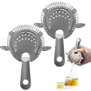 2Pcs 4-Prong Stainless Steel Cocktail Strainer with High Density Spring for Drinks Bartending, Bar Strainer for Bartenders and Mixologists (A-Silver 2pcs)