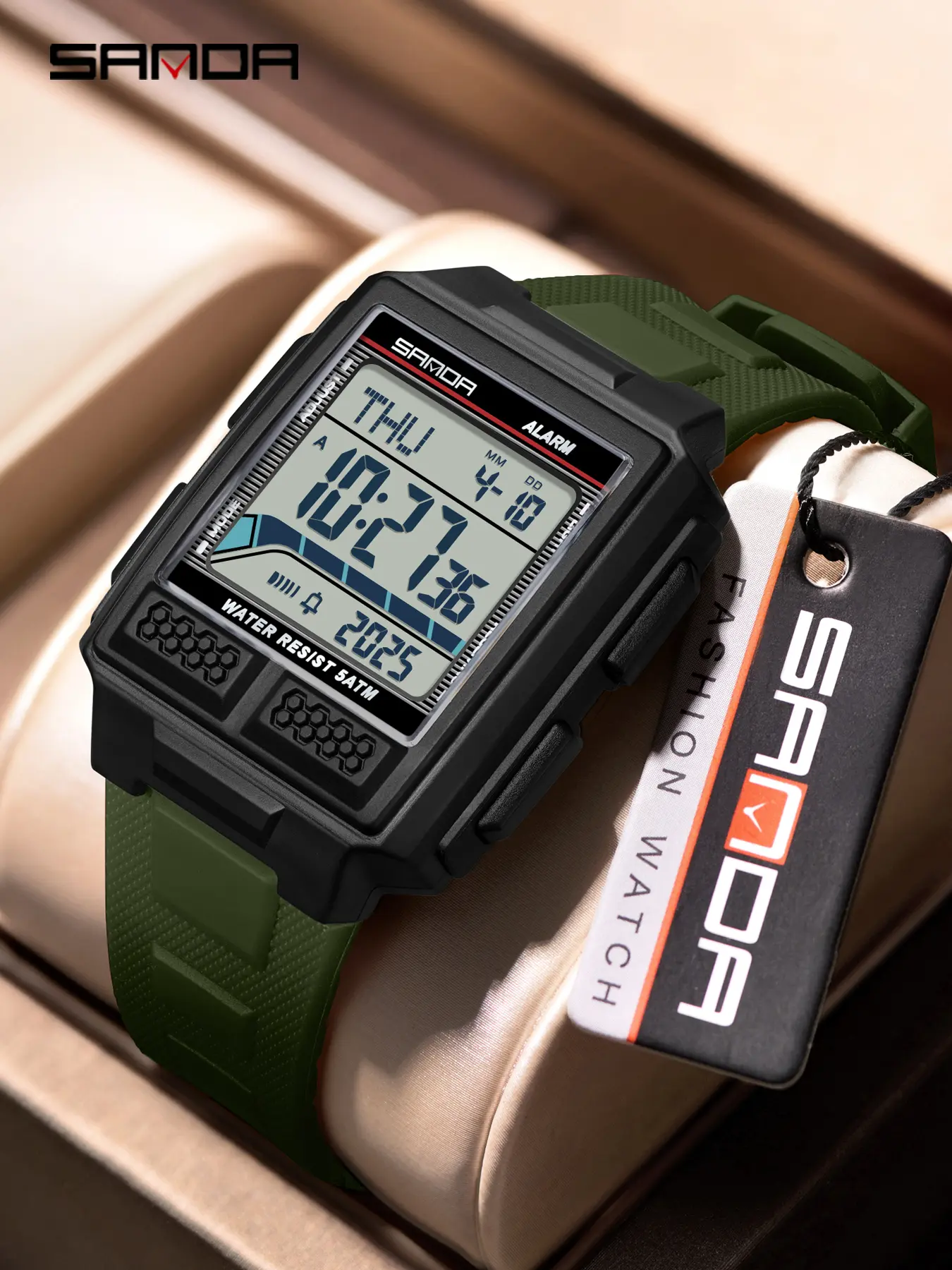 Sanda Hot-Selling Square Electronic Watch Large Screen Digital Sports Waterproof Student Watch Countdown Multifunctional Night Glow Water Resistant Watch Wristwatch Waterproof Watches