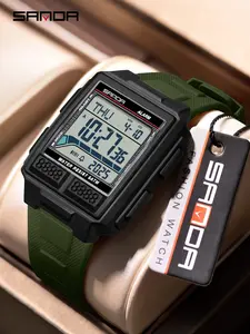 Sanda Hot-Selling Square Electronic Watch Large Screen Digital Sports Waterproof Student Watch Countdown Multifunctional Night Glow Water Resistant Watch Wristwatch