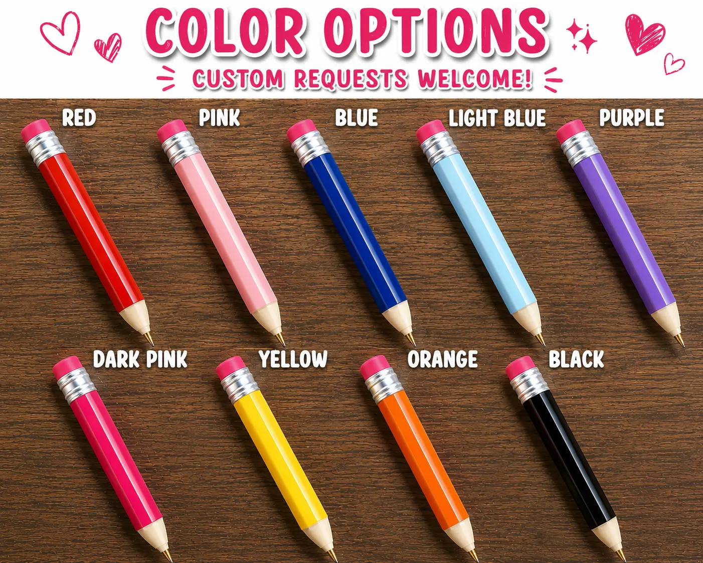Jumbo 3D Printed Pencil Pen – Oversized Novelty Ballpoint Pen – Teacher Gift – Fun Desk Accessory – Custom Color Pen