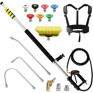 24 FT  Washer Telescoping Wand with Power Washer Extension Wands, Brush , Gutter Cleaner, 7  Nozzle Tips, 2 Hose Adapters and Support Belt TW-004