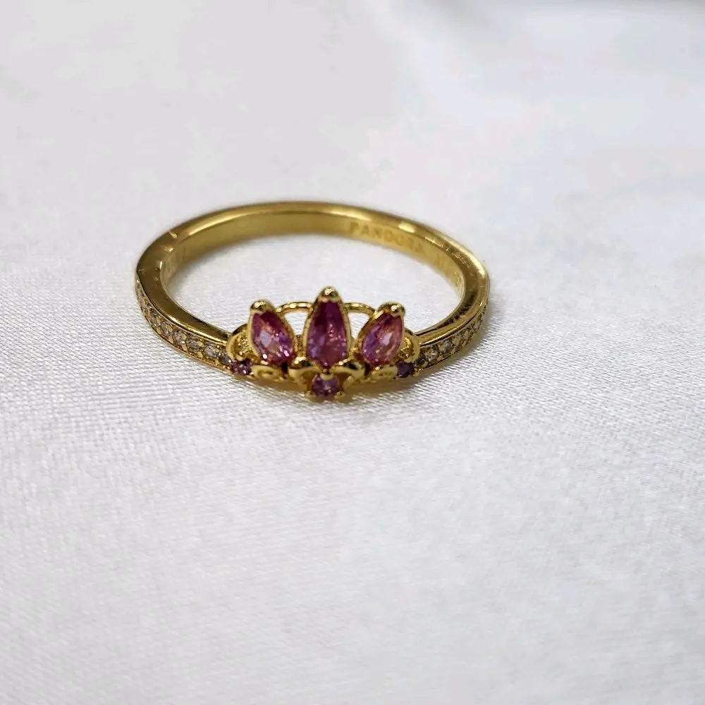 Anillo de princesa De corona con piedritas Rosas, Plata 925 Color dorada