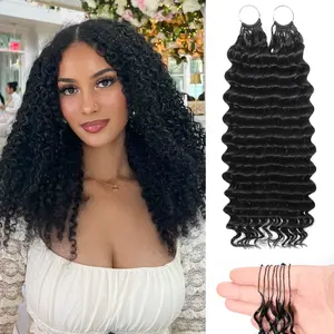 Miracle Knots Hair, Feather Crochet Human Hair, Deep Wave Bundles for Black Women 16 Inch 60 Gram Pre-Separated Feather Human Hair Crochet Wavy Invisible Crochet Hair Extensions Natural Black