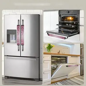 2pcs 4.7x15.7 inch Retro pink pattern Kitchen Appliance Handle Dust cover, Household dust cover, Kitchen appliance handle decoration, detachable and reusable covers, suitable for refrigerators, dishwashers, ovens, home decoration, 0104CYJ