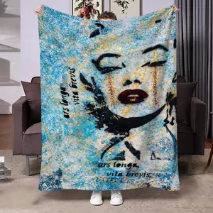 Artistic Ink Portrait Print Blanket, Soft Skin-Friendly Multifunctional Shawl Throw, Multiple Sizes Available