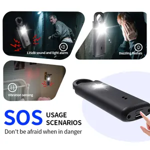 Rechargeable Motion Detection Keychain Alarm: 135dB Siren & LED Strobe for Women, Kids & Elderly