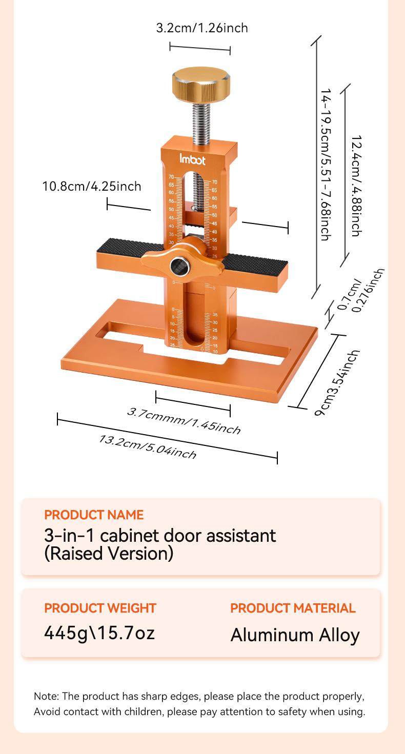 IMBOT 3-in-1 Cabinet Door Assistant & Zhi Luo Drill Tool Set Aluminum Alloy Material with Orange Body and Measurement Scale for Easy Installation of Cabinet Doors