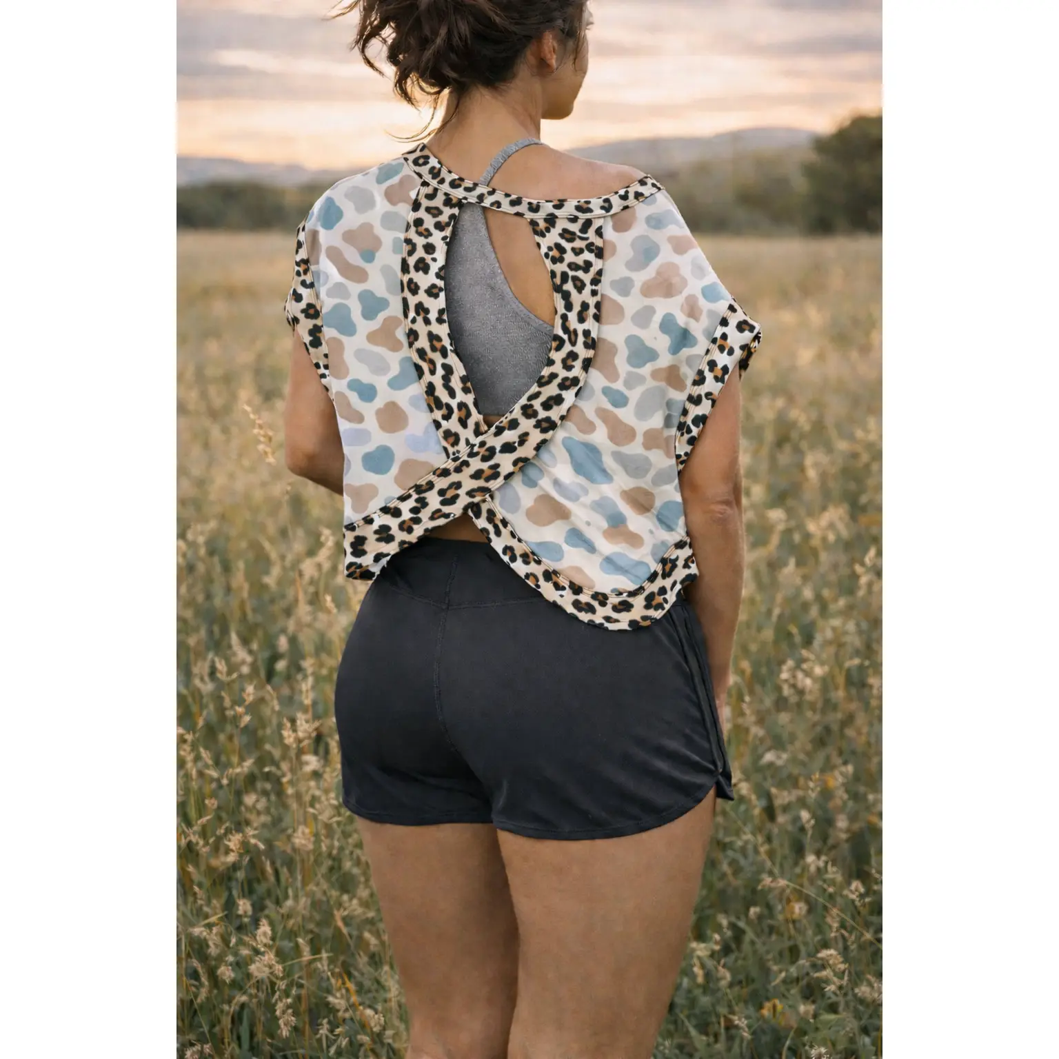 Camo Cross-Back Shirt with leopard