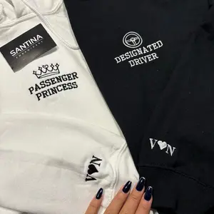 EMBROIDERED COUPLE hoodies embroidered, passenger princess, designated driver, his and hers boyfriend girlfriend matching outfit birthday anniversaryCouple