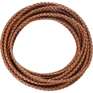 5.5 Yards  Cord 4mm Round Braided Bolo Leather Cord Brown Leather Strip Braiding Antique Leather Strap 5m Long for Bracelet Necklace Beading DIY (Brown)