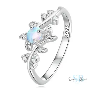 Fire Opal Flower and Diamonds Sterling Silver Ring