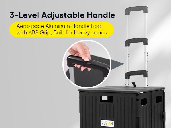 VUSIGN Folding Utility Cart, Foldable Rolling Crate Handcart with Lid, Portable Collapsible Shopping Trolley Box, 4 Rotate Wheels for Grocery, Office, Travel, Teacher, Luggage, Black