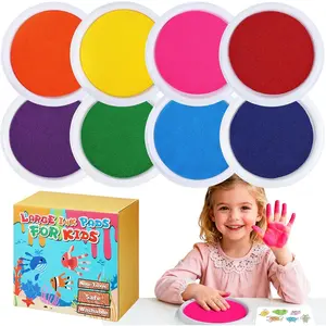 Large Washable Ink Pads for Kids - 7" Ink Pad for Handprint Footprint Toddler Finger Paint, 8 Vibrant Colors Stamp Pad Set for Card Making/Preschool Crafts/Birthday Gifts