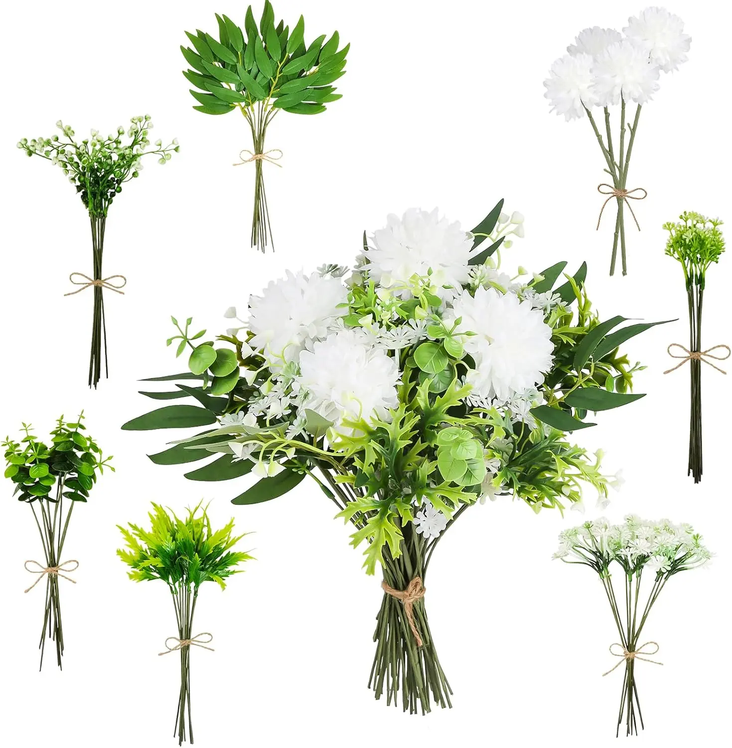64-Pack Decorative Plastic Artificial Eucalyptus Silk Flower Mixed Stems Set with Adjustable Branches, Waterproof Bulk Home Improvement Supplies for DIY Bouquets, Wedding Tables - Natural Look Indoor/Outdoor Bathroom Decor