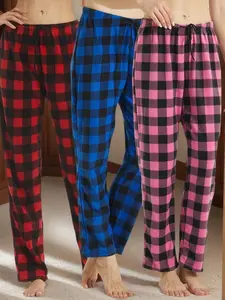 3 Pack Womens Fleece Plaid Pyjama Bottoms Ultra Soft Checked Lounge Pants Winetr Pyjamas for Women PJs Loungewear Pjs Trousers