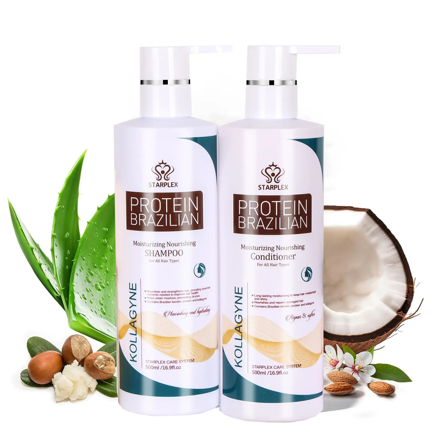 STARPLEX Protein Brazilian Collagen Shampoo & Conditioner Set - Strengthening & Nourishing Formula for All Hair Types - Hydrating & Frizz Control - 16.9oz*2 Haircare