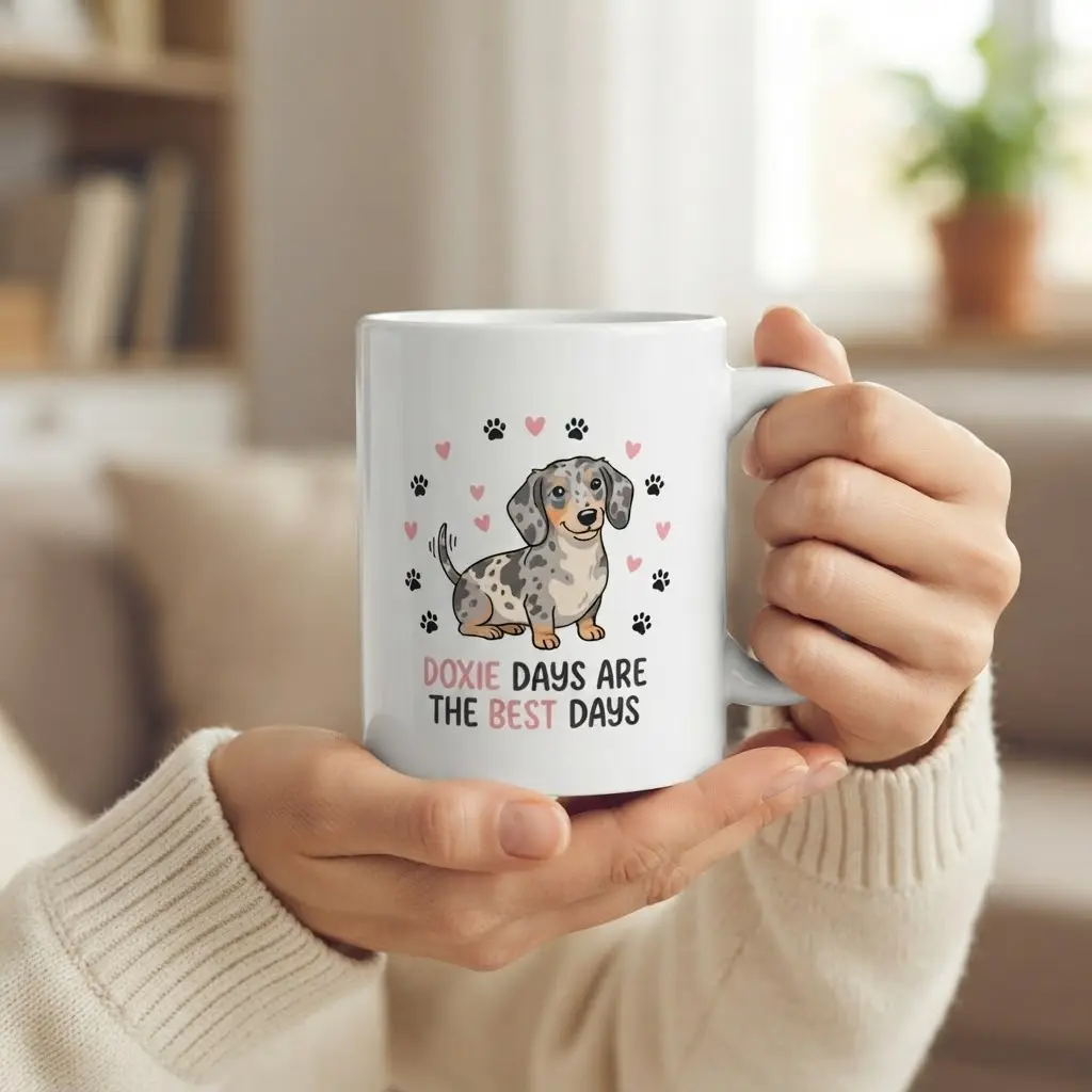 Dachshund Love Mug, Doxie Days Ceramic Coffee Cup