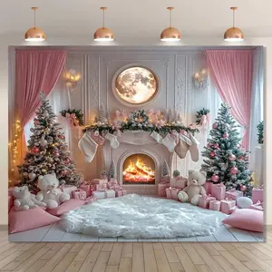 1Pcs Christmas Decoration Background Cloth, Cute Christmas Scene Banner, Festive Atmosphere Prop, Perfect for Girl Room and Party Backdrop